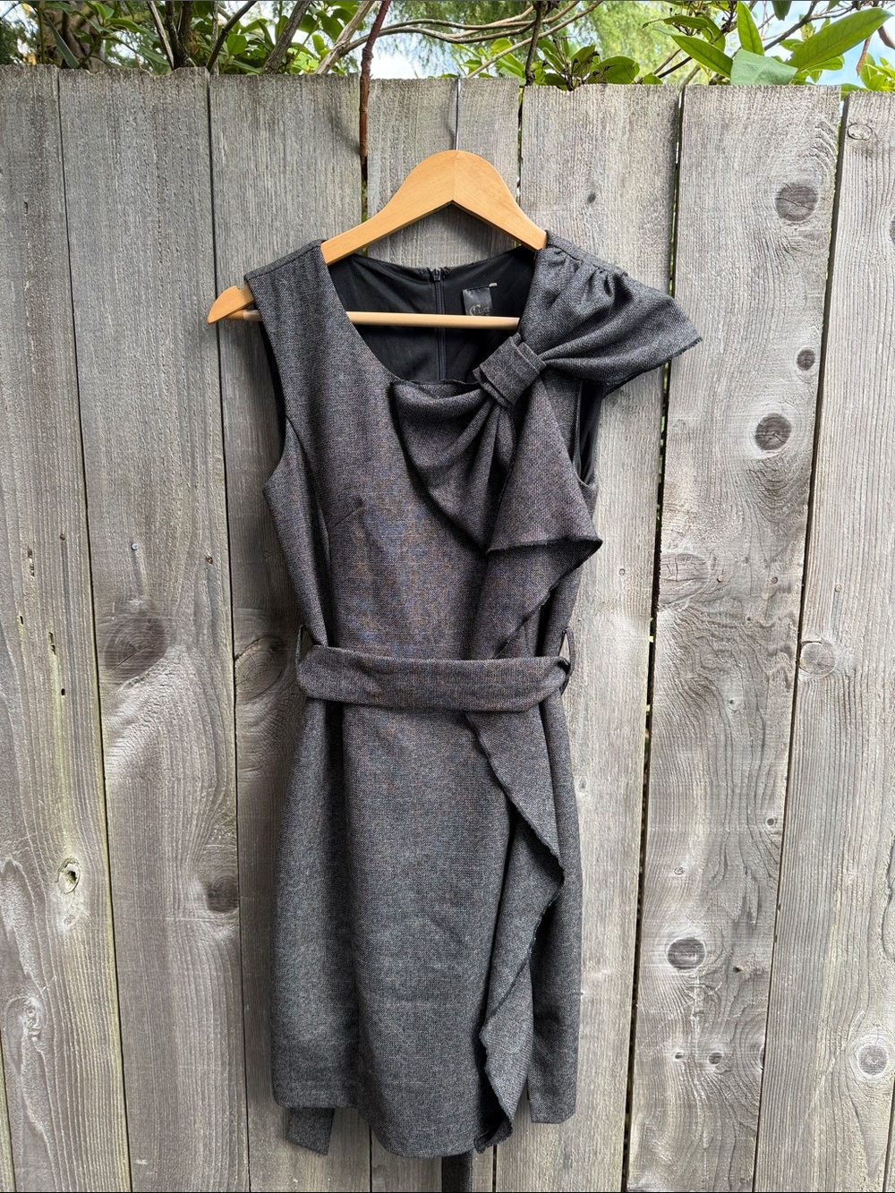 C. Luce Charcoal Gray Asymmetrical Bow-Detail Dress